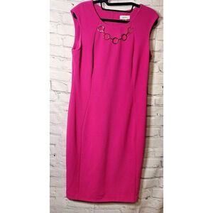 Calvin Klein Dress Womens 10 Pink Sleeveless Chain Neck Sheath Knee Length Party